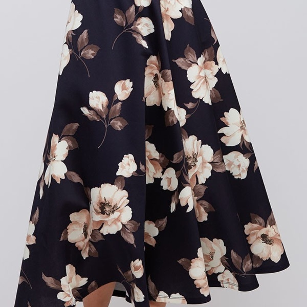 A line floral navy blue midi skirt